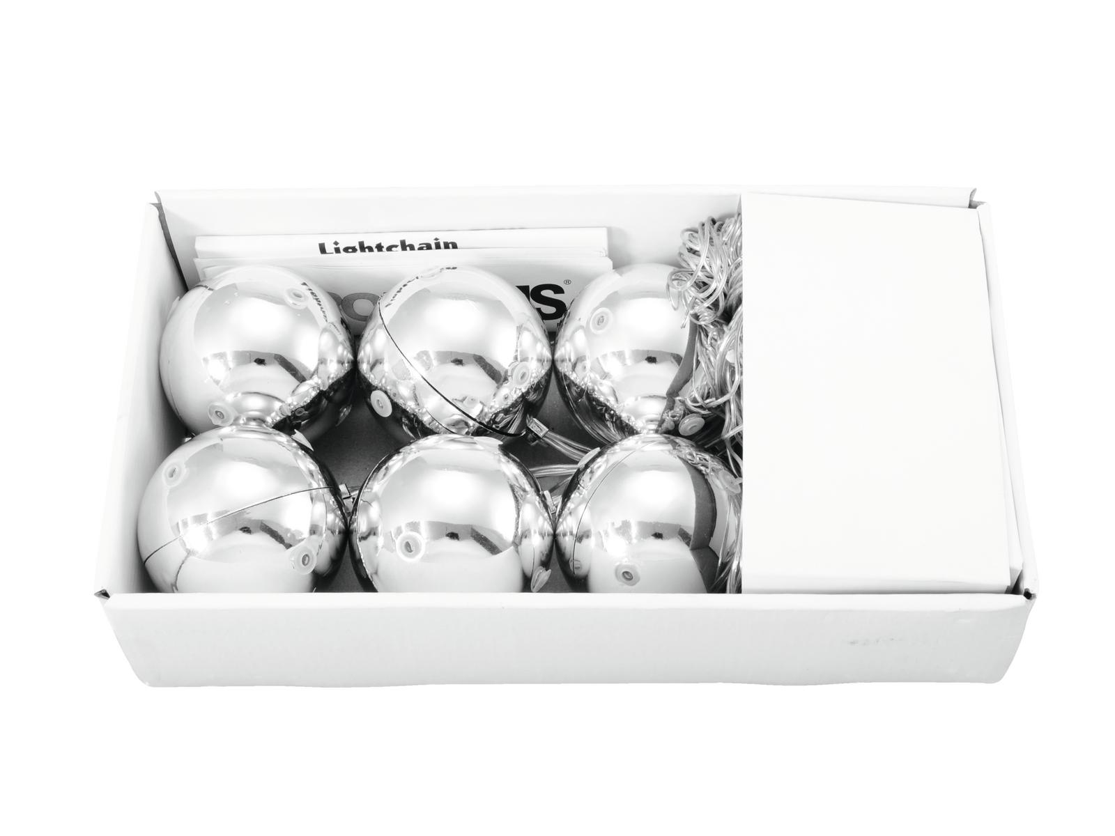 LED vánoční ozdoby 6cm, stříbrné (6 kusů balení)